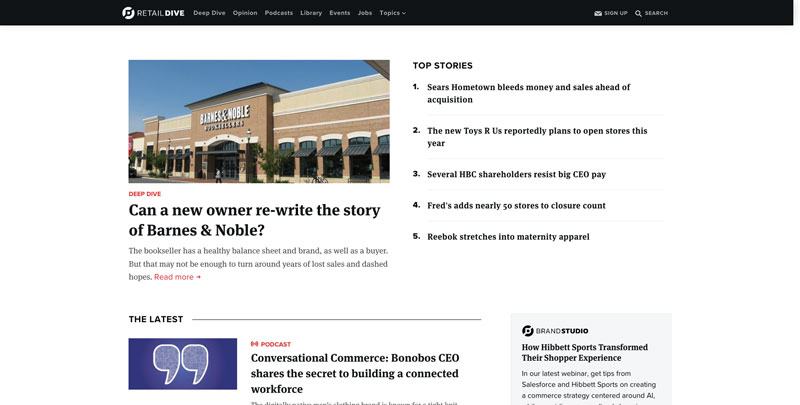 Screenshot of Retail Dive Website